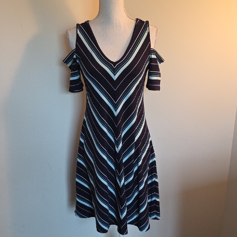 White House Black Market Navy and White Chevron Dress